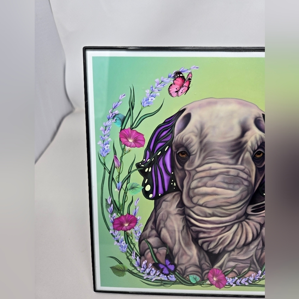Lavender Butterphant By Lorraine Martin Giclee Print Framed Colorful Elephant - Picture 2 of 8